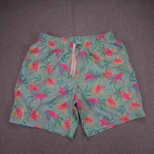 Chubbies Swim Trunks Mens Large Flamingo Print Shorts Elastic Waist Drawstring‎